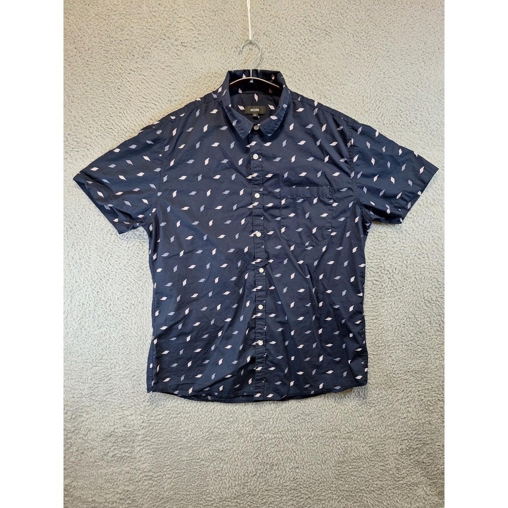 Nutexrol‎ Casual Shirt Mens Large Navy Cotton Allover Print Collared Button Up